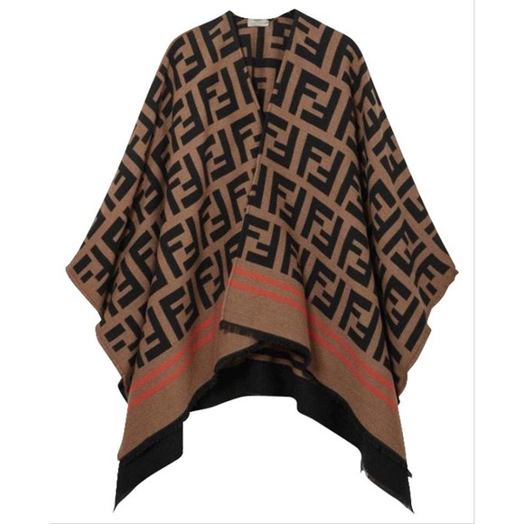 Fendi Accessories - FENDI FF logo jacquard reversible poncho cape wrap
